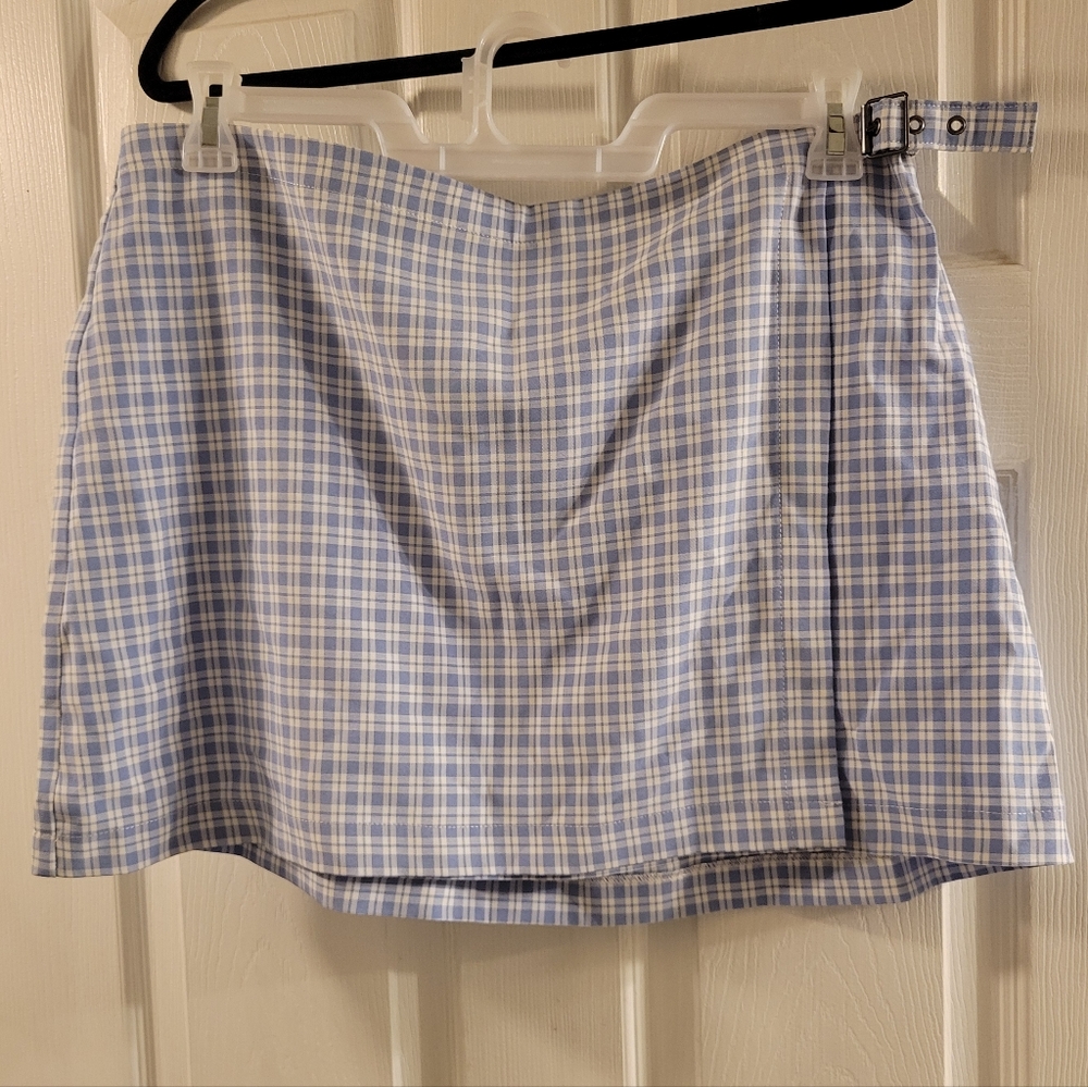 Wild Fable Light Blue Checkered Mini Skirt